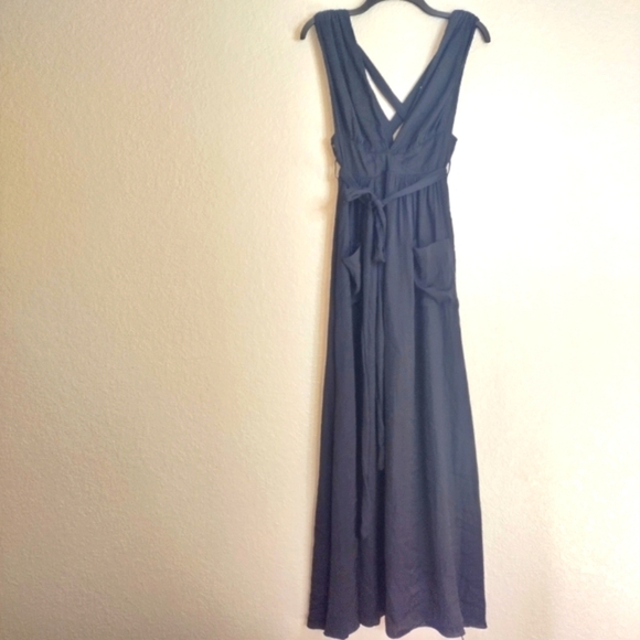 Free People maxi v neck belted front pockets black dress sz 2 - Picture 1 of 8